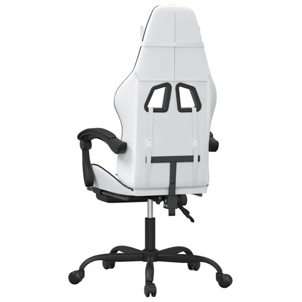 Fotel Gamingowy z Ekoskóry z Podnóżkiem Ergonomiczny Biało-Czarny do Biurka, 9442481