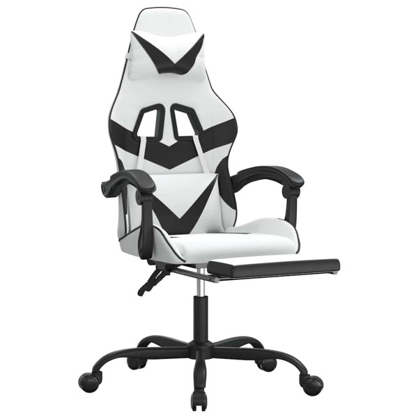 Fotel Gamingowy z Ekoskóry z Podnóżkiem Ergonomiczny Biało-Czarny do Biurka, 9442482