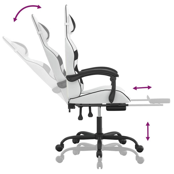 Fotel Gamingowy z Ekoskóry z Podnóżkiem Ergonomiczny Biało-Czarny do Biurka, 9442483