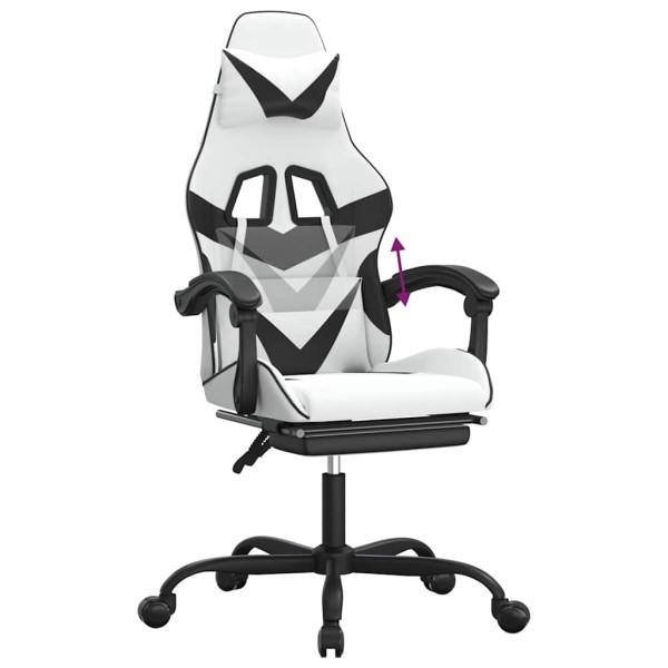 Fotel Gamingowy z Ekoskóry z Podnóżkiem Ergonomiczny Biało-Czarny do Biurka, 9442484