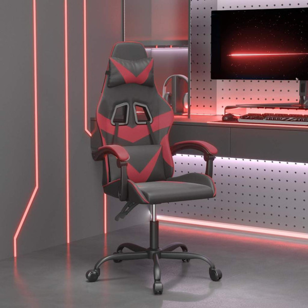 Fotel Gamingowy z Ekoskóry Obrotowy Ergonomiczny Czarno-Czerwony do Biurka, 9442558