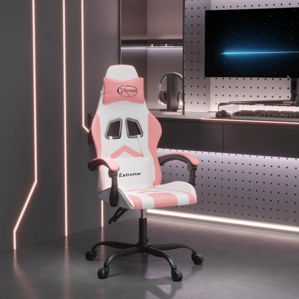 Fotel Gamingowy z Ekoskóry Obrotowy Ergonomiczny Biało-Różowy do Biurka, 9442587