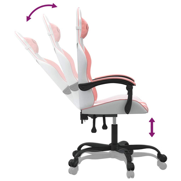 Fotel Gamingowy z Ekoskóry Obrotowy Ergonomiczny Biało-Różowy do Biurka, 9442595