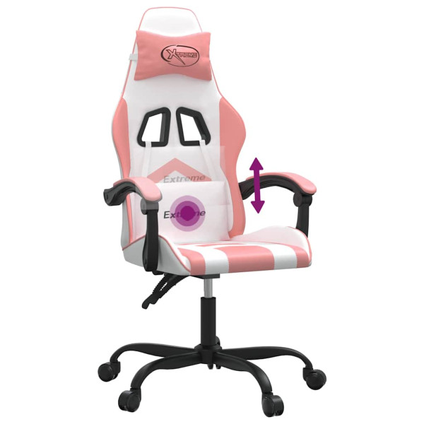 Fotel Gamingowy z Ekoskóry Obrotowy Ergonomiczny Biało-Różowy do Biurka, 9442596