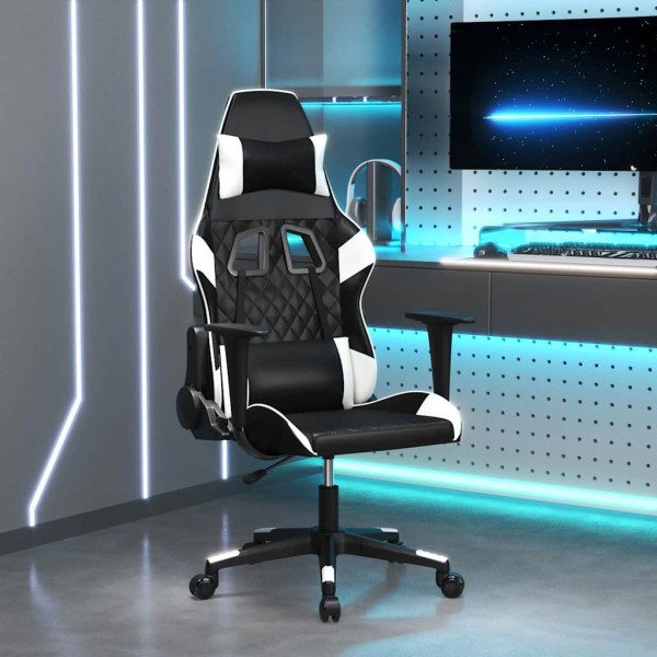 Fotel Gamingowy z Ekoskóry Ergonomiczny Czarno-Biały do Biurka dla Gracza, 9442727