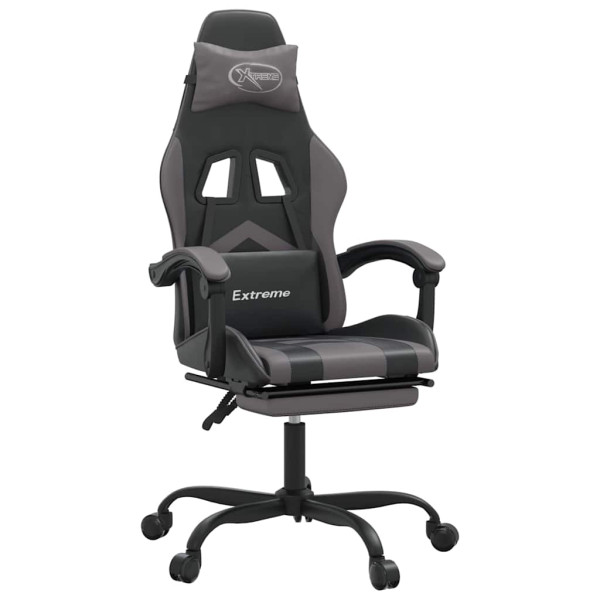 Fotel Gamingowy z Ekoskóry z Podnóżkiem Ergonomiczny Czarno-Szary do Biurka, 9442803