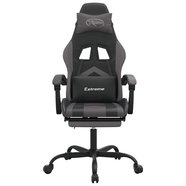 Fotel Gamingowy z Ekoskóry z Podnóżkiem Ergonomiczny Czarno-Szary do Biurka, 9442805