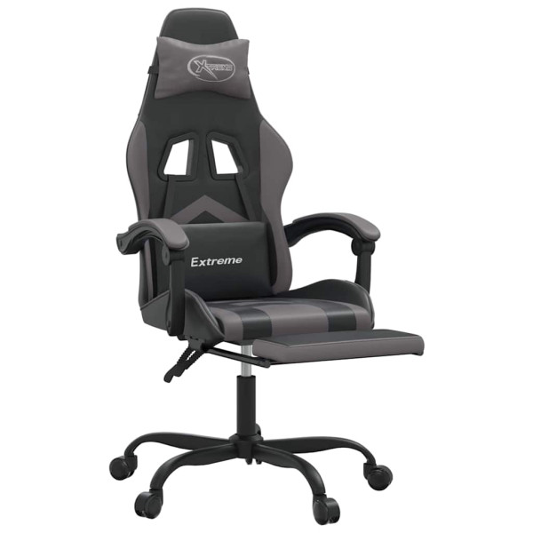 Fotel Gamingowy z Ekoskóry z Podnóżkiem Ergonomiczny Czarno-Szary do Biurka, 9442808