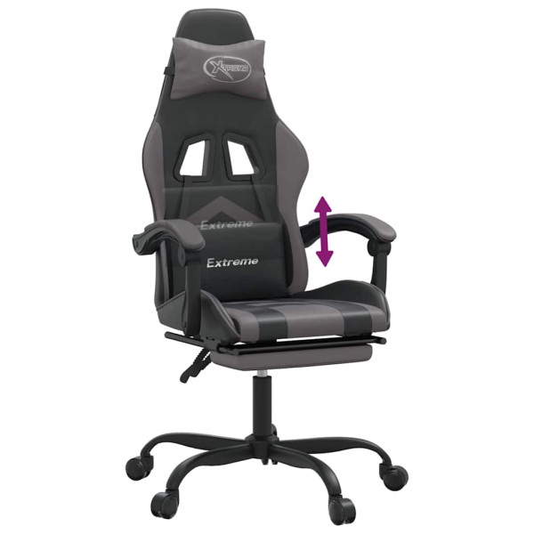 Fotel Gamingowy z Ekoskóry z Podnóżkiem Ergonomiczny Czarno-Szary do Biurka, 9442810