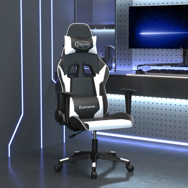Fotel Gamingowy z Ekoskóry Ergonomiczny Czarno-Biały do Biurka dla Gracza, 9442914