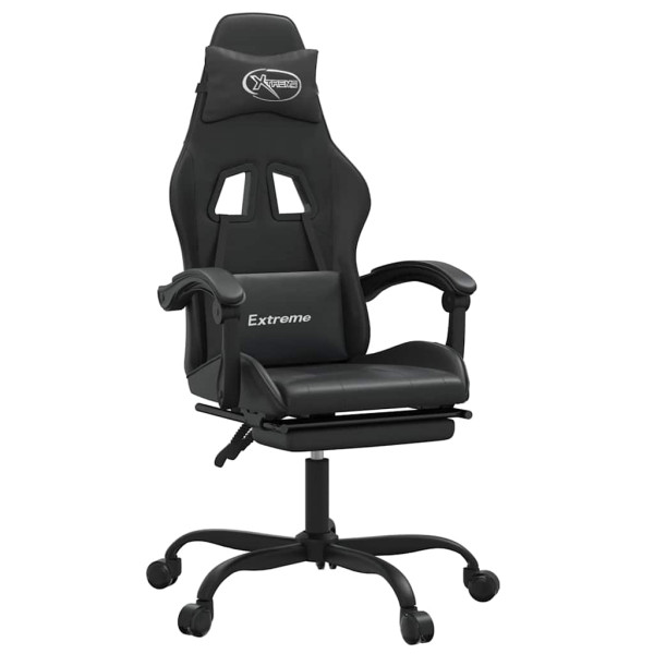 Fotel Gamingowy z Ekoskóry z Podnóżkiem Ergonomiczny Czarny do Biurka, 9442943