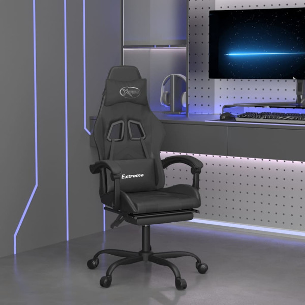 Fotel Gamingowy z Ekoskóry z Podnóżkiem Ergonomiczny Czarny do Biurka, 9442944