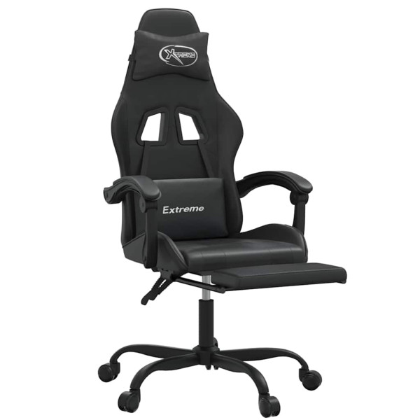 Fotel Gamingowy z Ekoskóry z Podnóżkiem Ergonomiczny Czarny do Biurka, 9442948