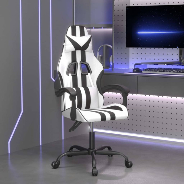 Fotel Gamingowy z Ekoskóry Obrotowy Ergonomiczny Biało-Czarny do Biurka, 9443132