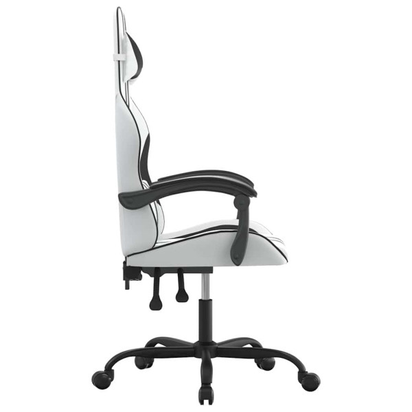 Fotel Gamingowy z Ekoskóry Obrotowy Ergonomiczny Biało-Czarny do Biurka, 9443134