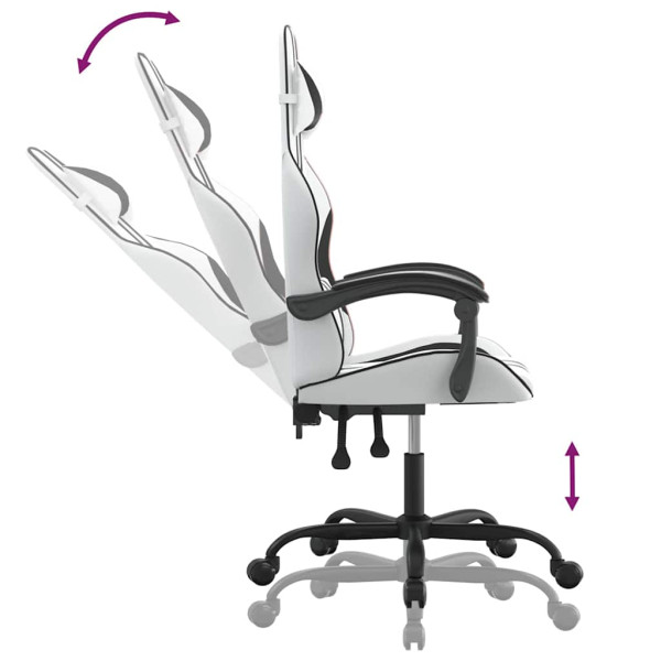 Fotel Gamingowy z Ekoskóry Obrotowy Ergonomiczny Biało-Czarny do Biurka, 9443140