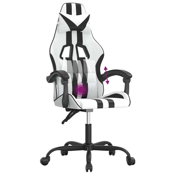 Fotel Gamingowy z Ekoskóry Obrotowy Ergonomiczny Biało-Czarny do Biurka, 9443141