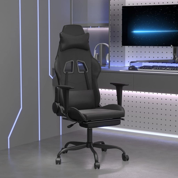 Fotel Gamingowy z Ekoskóry z Podnóżkiem Ergonomiczny Czarny do Biurka, 9443146