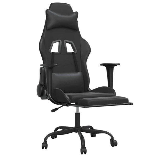 Fotel Gamingowy z Ekoskóry z Podnóżkiem Ergonomiczny Czarny do Biurka, 9443147