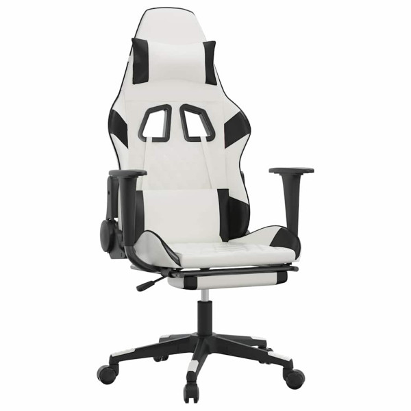 Fotel Gamingowy z Ekoskóry z Podnóżkiem Ergonomiczny Biało-Czarny do Biurka, 9443213