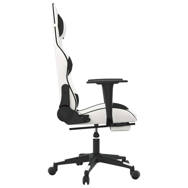 Fotel Gamingowy z Ekoskóry z Podnóżkiem Ergonomiczny Biało-Czarny do Biurka, 9443216