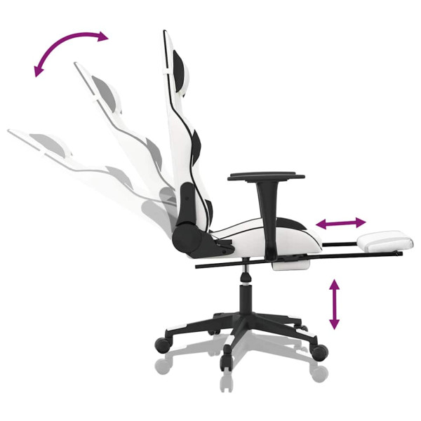 Fotel Gamingowy z Ekoskóry z Podnóżkiem Ergonomiczny Biało-Czarny do Biurka, 9443219