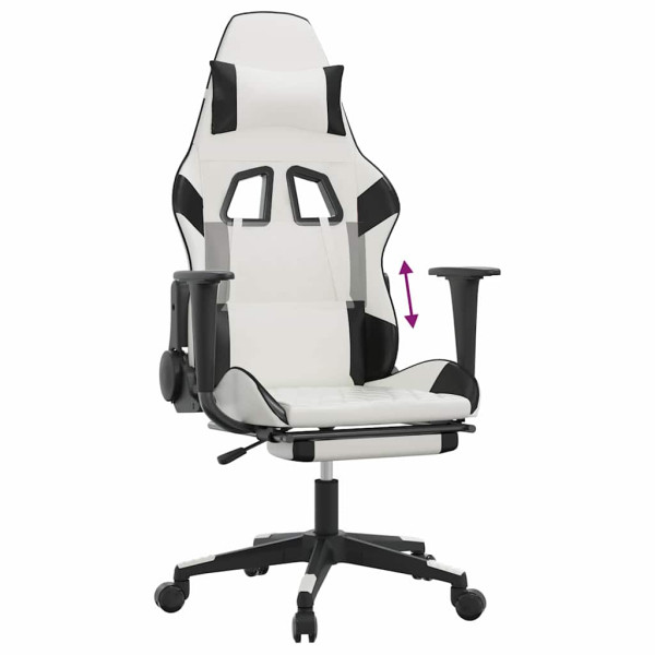 Fotel Gamingowy z Ekoskóry z Podnóżkiem Ergonomiczny Biało-Czarny do Biurka, 9443220