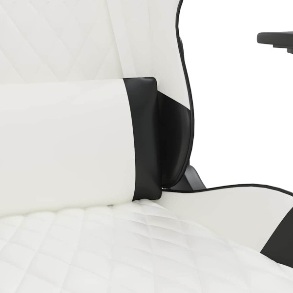 Fotel Gamingowy z Ekoskóry z Podnóżkiem Ergonomiczny Biało-Czarny do Biurka, 9443221