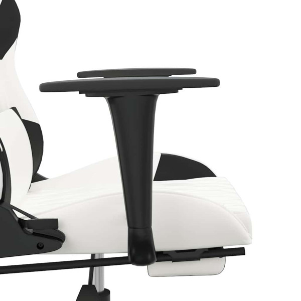 Fotel Gamingowy z Ekoskóry z Podnóżkiem Ergonomiczny Biało-Czarny do Biurka, 9443222