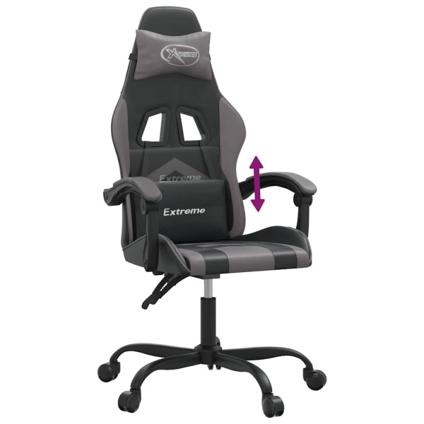 Fotel Gamingowy z Ekoskóry Ergonomiczny Czarno-Szary do Biurka dla Gracza, 9443247