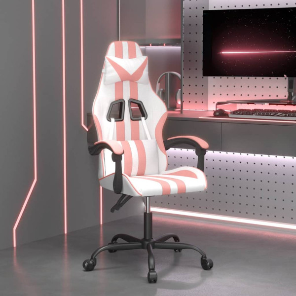 Fotel Gamingowy z Ekoskóry Obrotowy Ergonomiczny Biało-Różowy do Biurka, 9443299