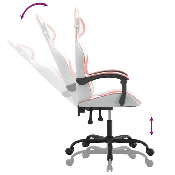 Fotel Gamingowy z Ekoskóry Obrotowy Ergonomiczny Biało-Różowy do Biurka, 9443307