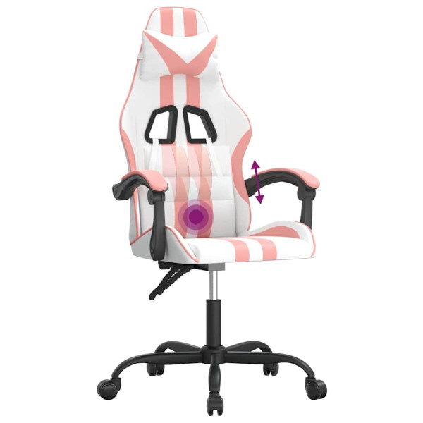 Fotel Gamingowy z Ekoskóry Obrotowy Ergonomiczny Biało-Różowy do Biurka, 9443308