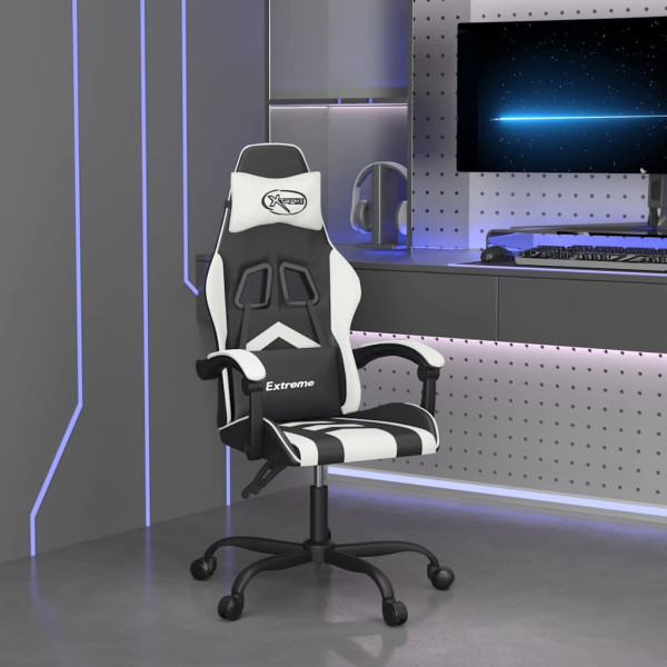 Fotel Gamingowy z Ekoskóry Ergonomiczny Czarno-Biały do Biurka dla Gracza, 9443313