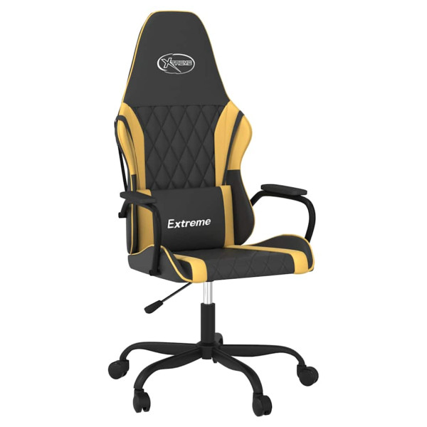 Fotel Gamingowy z Ekoskóry Ergonomiczny Czarno-Złoty do Biurka dla Gracza, 9443375