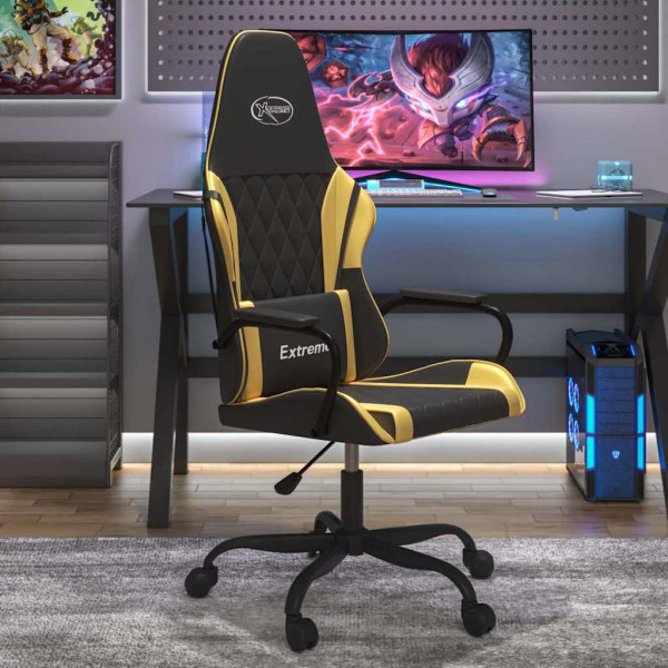 Fotel Gamingowy z Ekoskóry Ergonomiczny Czarno-Złoty do Biurka dla Gracza, 9443376