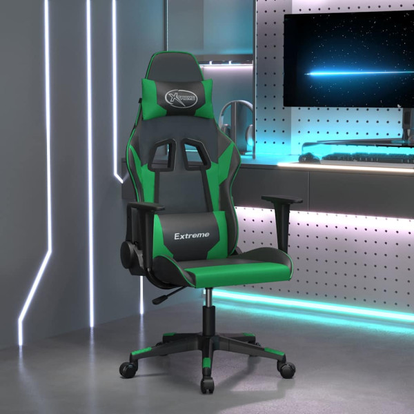 Fotel Gamingowy z Ekoskóry Ergonomiczny Czarno-Zielony do Biurka dla Gracza, 9443475