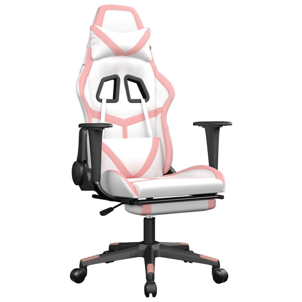 Fotel Gamingowy z Ekoskóry z Podnóżkiem Ergonomiczny Biało-Różowy do Biurka, 9443517