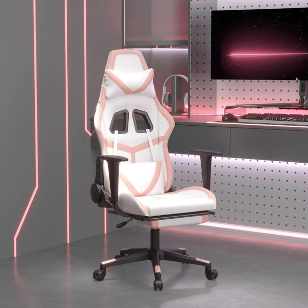 Fotel Gamingowy z Ekoskóry z Podnóżkiem Ergonomiczny Biało-Różowy do Biurka, 9443518
