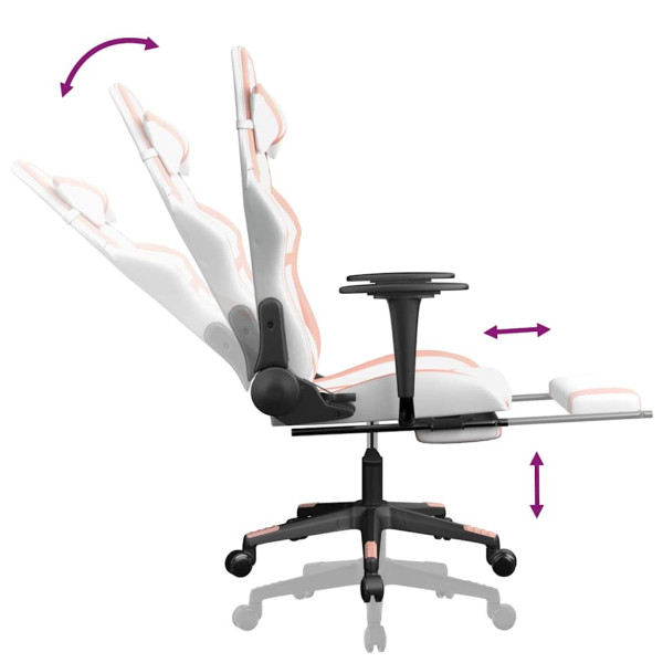 Fotel Gamingowy z Ekoskóry z Podnóżkiem Ergonomiczny Biało-Różowy do Biurka, 9443523