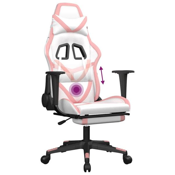 Fotel Gamingowy z Ekoskóry z Podnóżkiem Ergonomiczny Biało-Różowy do Biurka, 9443524
