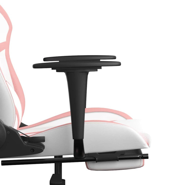 Fotel Gamingowy z Ekoskóry z Podnóżkiem Ergonomiczny Biało-Różowy do Biurka, 9443527