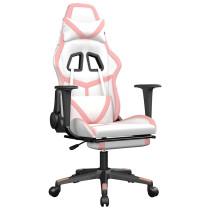 Produkt: Fotel Gamingowy z Ekoskóry z Podnóżkiem Ergonomiczny Biało-Różowy do Biurka