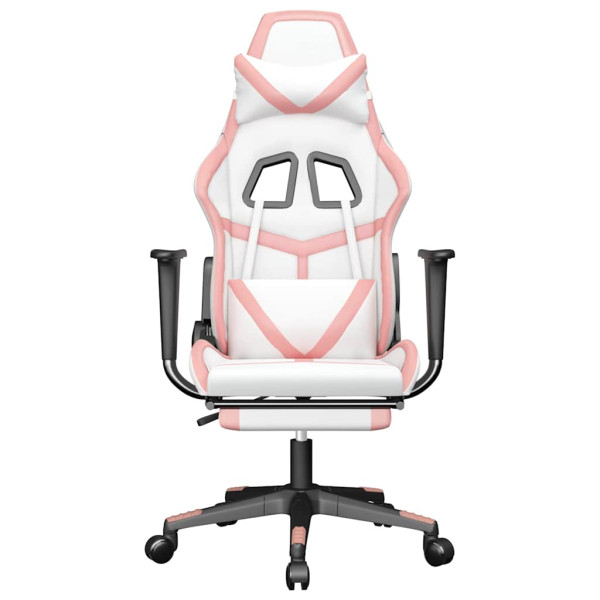 Fotel Gamingowy z Ekoskóry z Podnóżkiem Ergonomiczny Biało-Różowy do Biurka, 9443699
