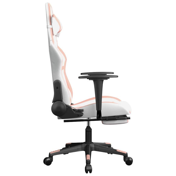 Fotel Gamingowy z Ekoskóry z Podnóżkiem Ergonomiczny Biało-Różowy do Biurka, 9443700
