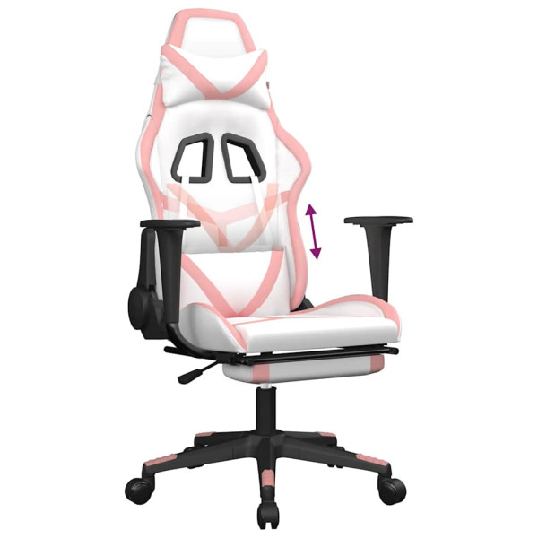 Fotel Gamingowy z Ekoskóry z Podnóżkiem Ergonomiczny Biało-Różowy do Biurka, 9443704
