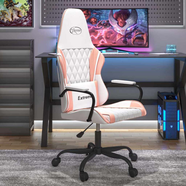 Fotel Gamingowy z Ekoskóry Ergonomiczny Biało-Różowy do Biurka dla Gracza, 9443782