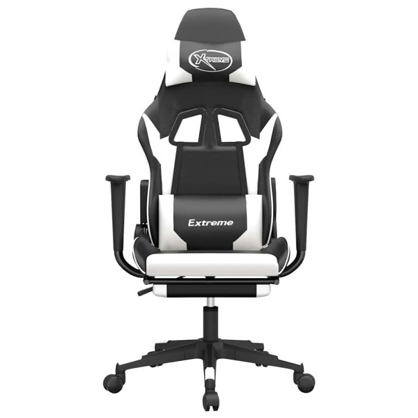 Fotel Gamingowy z Ekoskóry z Podnóżkiem Ergonomiczny Czarno-Biały do Biurka, 9443838