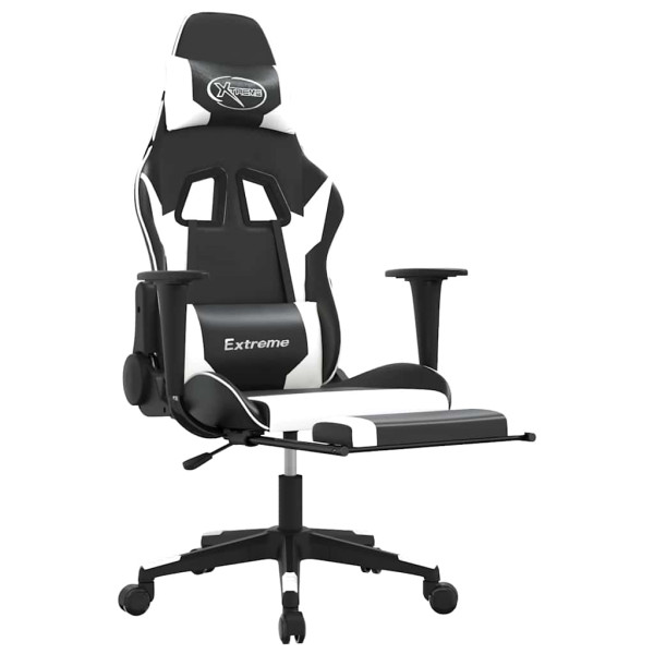 Fotel Gamingowy z Ekoskóry z Podnóżkiem Ergonomiczny Czarno-Biały do Biurka, 9443841
