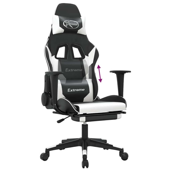 Fotel Gamingowy z Ekoskóry z Podnóżkiem Ergonomiczny Czarno-Biały do Biurka, 9443843